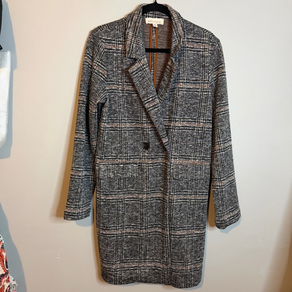 Philosophy Black and Gray Plaid Blazer